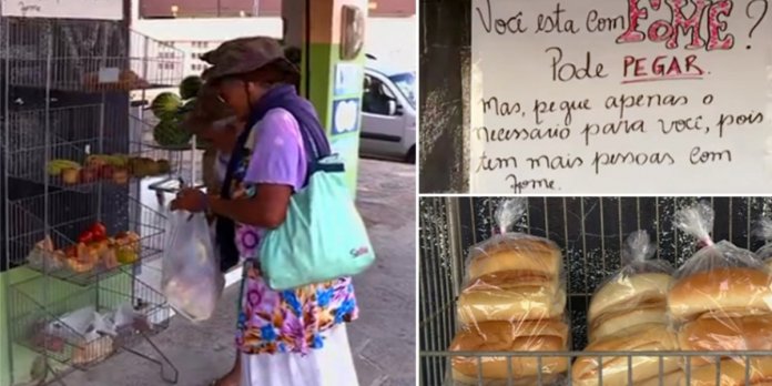 Mercadinho em Pernambuco tem prateleira com alimentos para quem tem fome