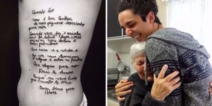 Neto tatua carta de avó com Alzheimer e faz texto lindo sobre poder curti-la ainda mais