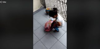 Pai pede para a filha abrir a mochila na saída para a  escola e o vídeo viraliza na rede