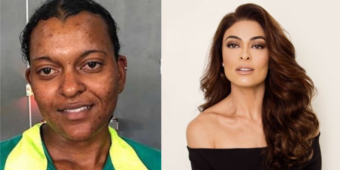 Após passar por uma transformação, gari fica a cara da atriz Juliana Paes