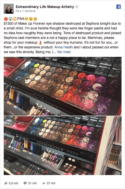 bemmaismulher.com - Crian&ccedil;a destroi bancada de maquiagem da Sephora e causa preju&iacute;zo de R$ 4 mil