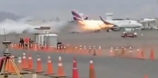 Avião da TAM prestes a decolar bateu em um caminhão e pega fogo no aeroporto do Peru; Veja vídeo