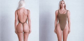 Kim Kardashian mostra suas famosas curvas para divulgar sua marca de roupas íntimas SKIMS